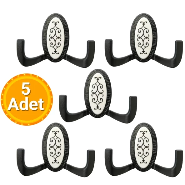 5 Adet Metal Vestiyer Askılığı - Mat Siyah, Desenli, Dayanıklı, Elbise ve Mobilya Askılığı ürün görseli 1