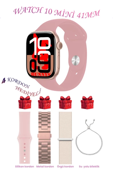 Bunnys Samsung Galaxy M11 Uyumlu TozPembe Akıllı Saat Watch 10 Mini Kordon Hediyeli AMOLED EKRAN 41MM ürün görseli 1