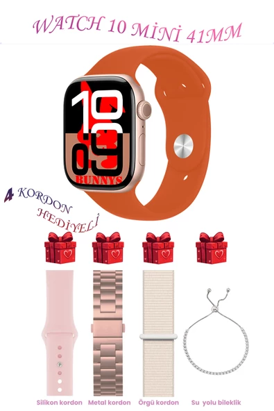 Bunnys Huawei P30 Lite Uyumlu Turuncu Akıllı Saat Watch 10 Mini Kordon Hediyeli AMOLED EKRAN 41MM ürün görseli 1