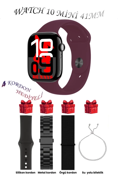 Bunnys Samsung Galaxy M21 Uyumlu Bordo Akıllı Saat Watch 10 Mini Kordon Hediyeli AMOLED EKRAN 41MM ürün görseli 1