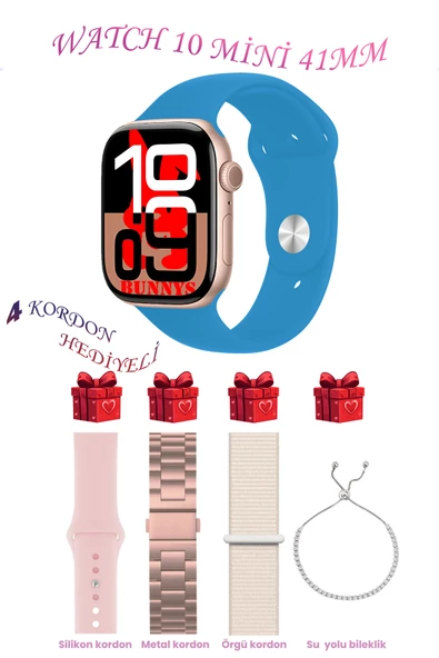 Bunnys Huawei P30 Lite Uyumlu Açık Mavi Akıllı Saat Watch 10 Mini Kordon Hediyeli AMOLED EKRAN 41MM ürün görseli 1
