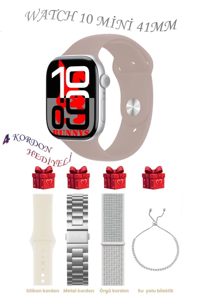 Bunnys Samsung Galaxy M22 Uyumlu Gül Akıllı Saat Watch 10 Mini Kordon Hediyeli AMOLED EKRAN 41MM ürün görseli 1