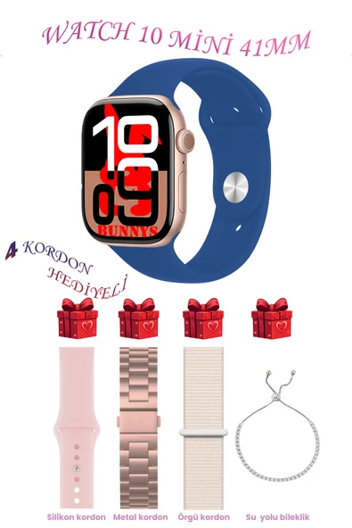 Bunnys Samsung Galaxy S22 Uyumlu Mavi Akıllı Saat Watch 10 Mini Kordon Hediyeli AMOLED EKRAN 41MM ürün görseli 1