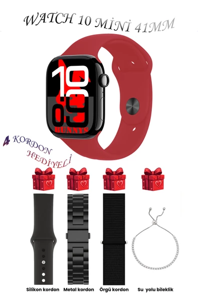 Bunnys Samsung Galaxy Z Fold2 Uyumlu Kırmızı Akıllı Saat Watch 10 Mini Kordon Hediyeli AMOLED EKRAN 41MM ürün görseli 1