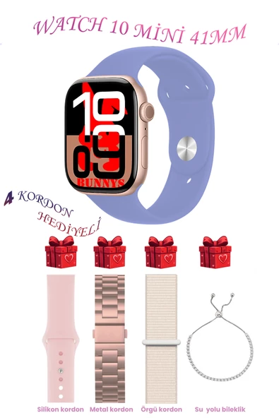 Bunnys Samsung Galaxy S24 Uyumlu Lila Akıllı Saat Watch 10 Mini Kordon Hediyeli AMOLED EKRAN 41MM ürün görseli 1
