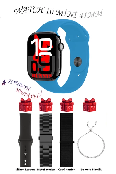 Bunnys Xiaomi Mi 10 Uyumlu Açık Mavi Akıllı Saat Watch 10 Mini Kordon Hediyeli AMOLED EKRAN 41MM ürün görseli 1