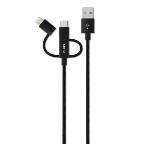 Philips DLC2608BK IMF Lisanslı Lightning&Type-C&Micro USB Bir Arada Şarj Kablosu ürün görseli 1