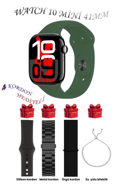 Bunnys Apple iPhone 16 PRO MAX Uyumlu Haki Akıllı Saat Watch 10 Mini Kordon Hediyeli AMOLED EKRAN 41MM ürün görseli 1