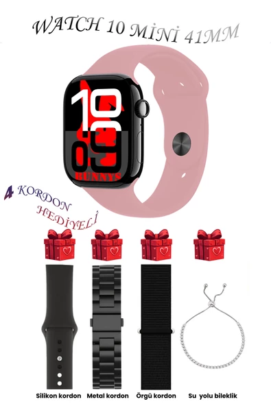 Bunnys Huawei P50 Uyumlu TozPembe Akıllı Saat Watch 10 Mini Kordon Hediyeli AMOLED EKRAN 41MM ürün görseli 1