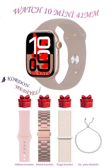 Bunnys Lenovo Enjoy Uyumlu Gül Akıllı Saat Watch 10 Mini Kordon Hediyeli AMOLED EKRAN 41MM ürün görseli 1