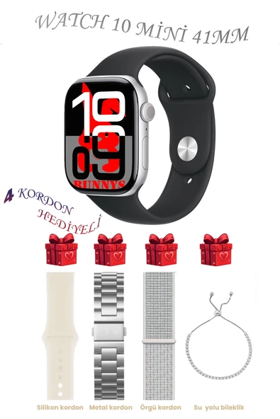 Bunnys Omix X600 NFC Uyumlu Siyah Akıllı Saat Watch 10 Mini Kordon Hediyeli AMOLED EKRAN 41MM ürün görseli 1