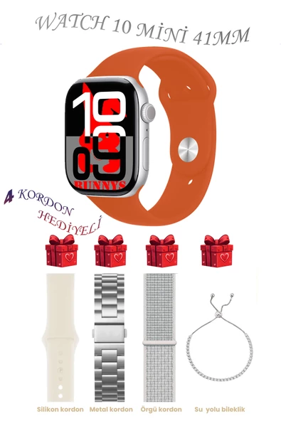 Bunnys Oppo A53 Uyumlu Turuncu Akıllı Saat Watch 10 Mini Kordon Hediyeli AMOLED EKRAN 41MM ürün görseli 1