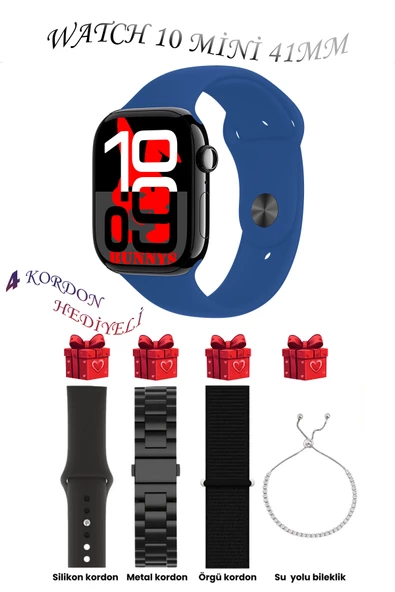 Bunnys Oppo A93 Uyumlu Mavi Akıllı Saat Watch 10 Mini Kordon Hediyeli AMOLED EKRAN 41MM ürün görseli 1
