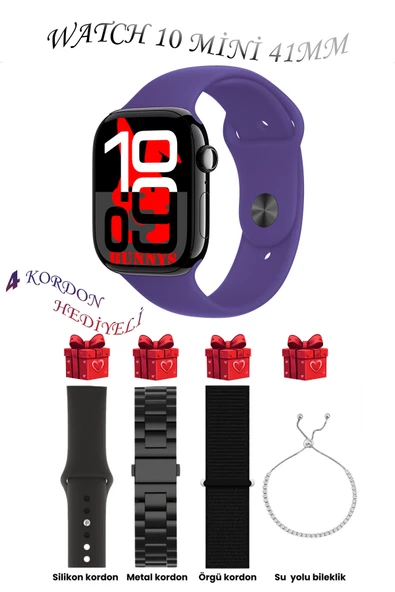 Bunnys Apple iPhone 12 Uyumlu KoyuMor Akıllı Saat Watch 10 Mini Kordon Hediyeli AMOLED EKRAN 41MM ürün görseli 1