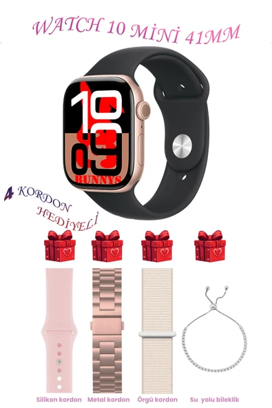 Bunnys Oppo A93 Uyumlu Siyah Akıllı Saat Watch 10 Mini Kordon Hediyeli AMOLED EKRAN 41MM ürün görseli 1