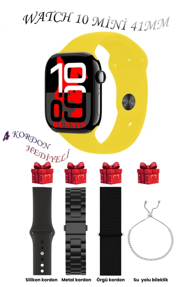 Bunnys Poco X4 GT Uyumlu Sarı Akıllı Saat Watch 10 Mini Kordon Hediyeli AMOLED EKRAN 41MM ürün görseli 1