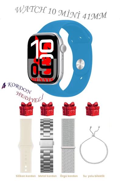 Bunnys Reeder P13 Blue Max Pro Lite 2022 Uyumlu Açık Mavi Akıllı Saat Watch 10 Mini Kordon Hediyeli AMOLED EKRAN 41MM ürün görseli 1