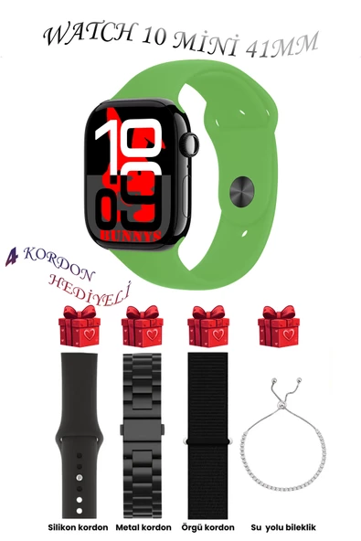 Bunnys Reeder Uyumlu Yeşil Akıllı Saat Watch 10 Mini Kordon Hediyeli AMOLED EKRAN 41MM ürün görseli 1