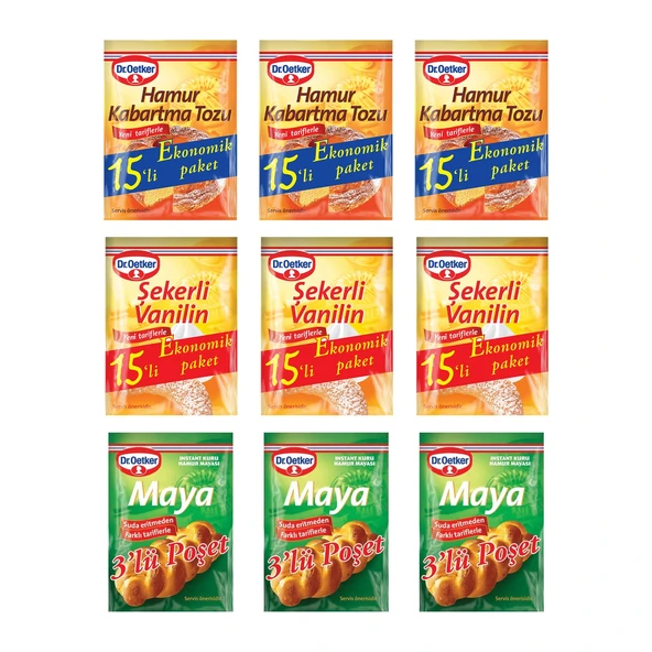Dr.Oetker Kabartma Tozu 15 li + Vanilya 15 li + Maya 3 lü Ekonomik Paket ürün görseli 1