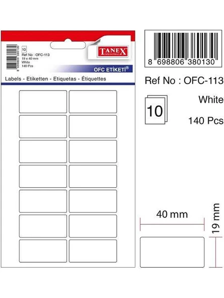 Tanex Etiket Ofc-113-19 X 40 Mm 113 Adet - Beyaz ürün görseli 1