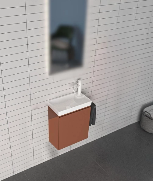 Orka Ferla 40 cm Tarçın Banyo Dolabı Alt Modül ve Lavabo ürün görseli 1