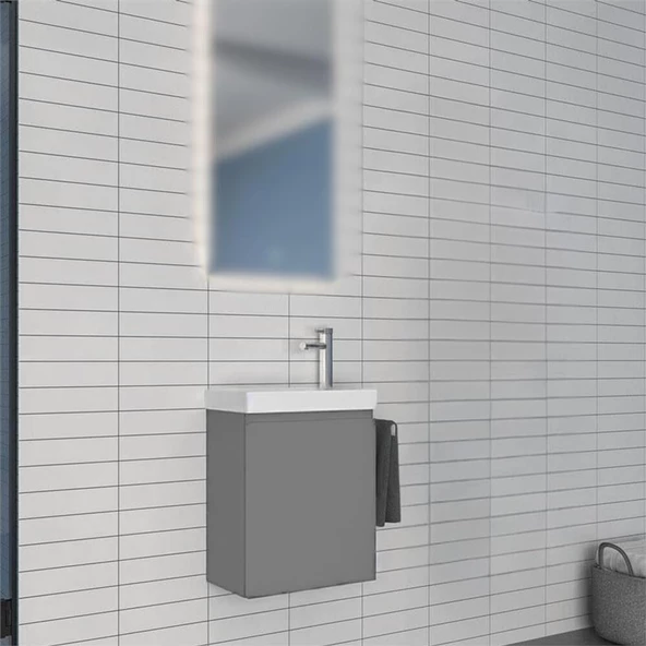 Orka Ferla 40 cm Gri Banyo Dolabı Alt Modül ve Lavabo ürün görseli 1