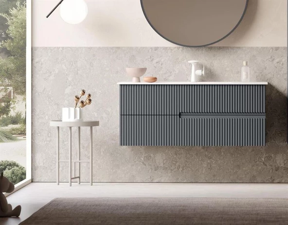 Orka Moonlight 90 cm Antrasit Banyo Dolabı Alt Modül ve Lavabo ürün görseli 1