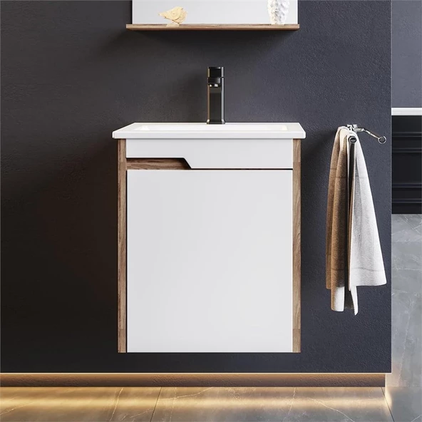 Orka Brick 45 cm Tesbih Ceviz Banyo Dolabı Alt Modül ve Lavabo ürün görseli 1