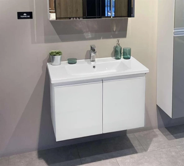Orka Terme 80 cm Beyaz Banyo Dolabı Alt Modül ve Lavabo ürün görseli 1