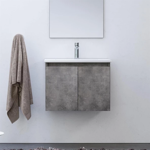 Orka Sidney 60 cm Gümüş Banyo Dolabı Alt Modül ve Lavabo ürün görseli 1