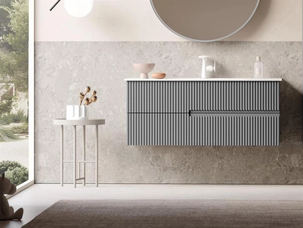 Orka Moonlight 90 cm Gri Banyo Dolabı Alt Modül ve Lavabo ürün görseli 1
