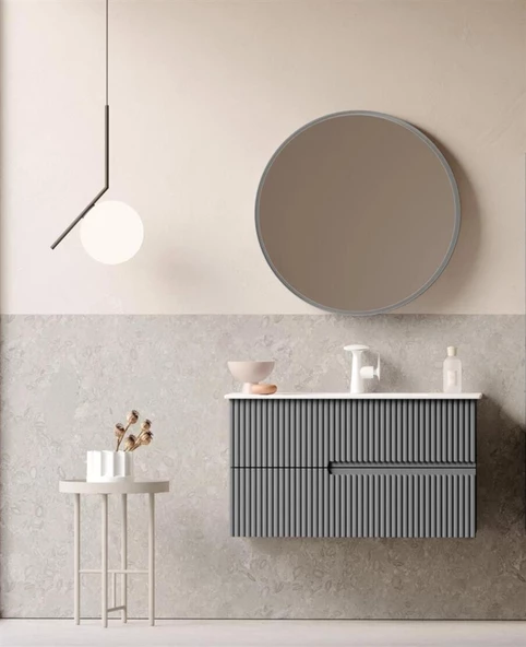 Orka Moonlight 90 cm Mat Gri Banyo Dolabı Takımı ürün görseli 1