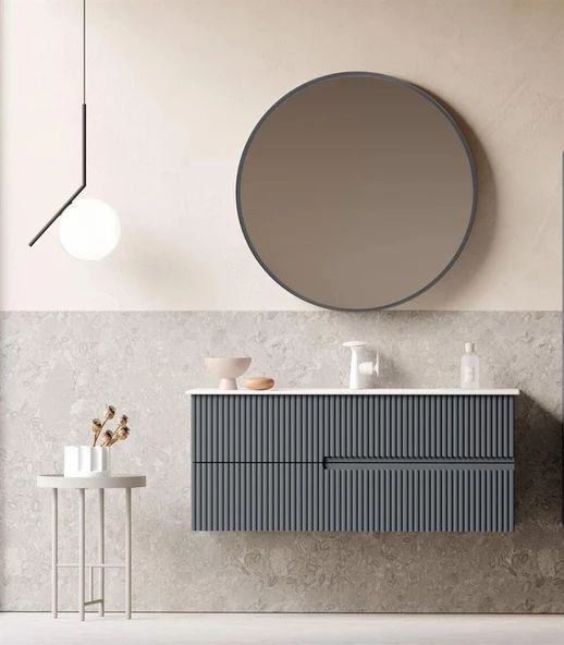 Orka Moonlight 120 cm Mat Antrasit Banyo Dolabı Takımı ürün görseli 1