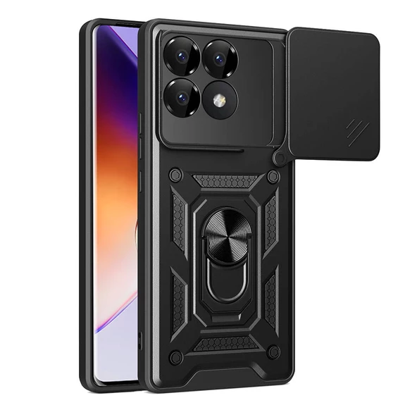 Xiaomi Poco F6 Pro Kılıf Magnetik Standlı Kamera Korumalı Zore Sürgülü Vega Kapak ürün görseli 1