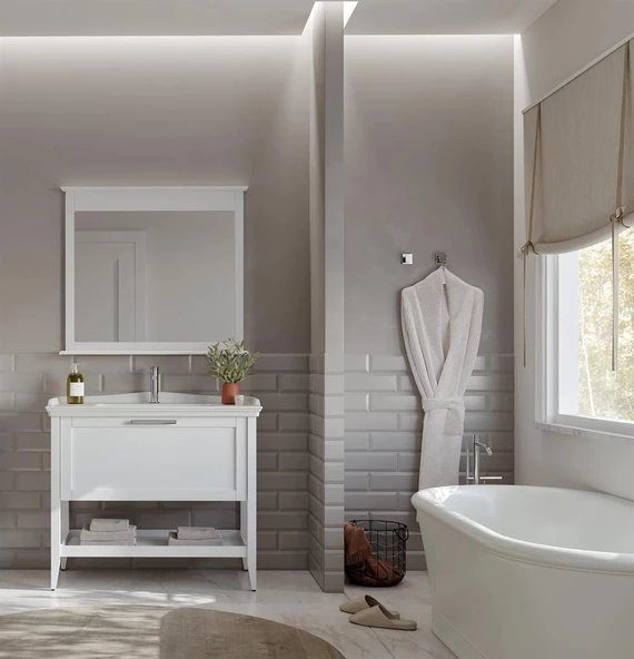 Orka Bastle 100 cm Mat Beyaz Banyo Dolabı Takımı ürün görseli 1