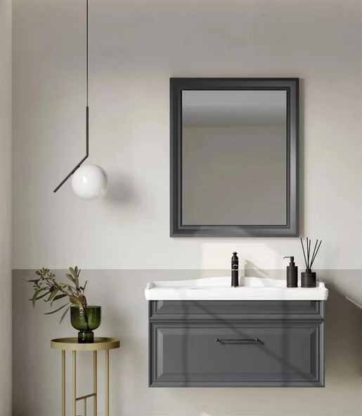 Orka Design 100 cm Mat Antrasit Banyo Dolabı Takımı ürün görseli 1