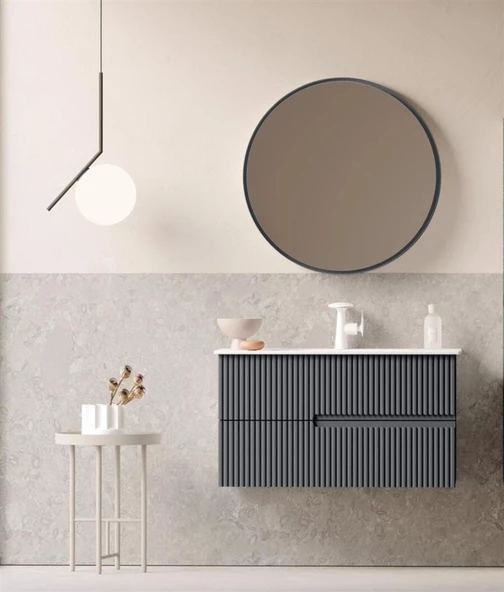 Orka Moonlight 90 cm Mat Antrasit Banyo Dolabı Takımı ürün görseli 1