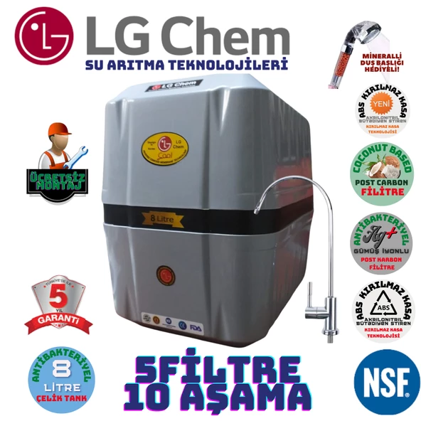 LG Chem COOL GRİ SİYAH MONTAJ DAHİL 8 LİTRE 5 FİLTRE 10 AŞAMA SU ARITMA CİHAZI ürün görseli 1
