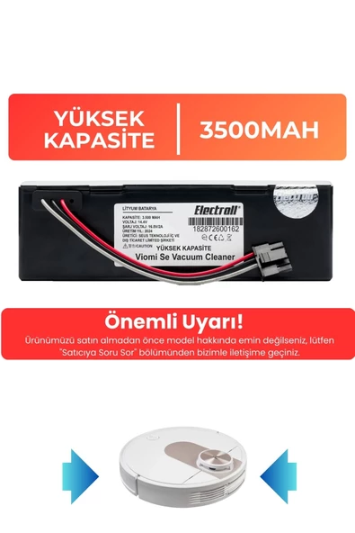 Viomi Se Vacuum Cleaner Robot Süpürge Bataryası (YÜKSEK KAPASİTE) 3500mAh Robot Süpürge Pil ürün görseli 1