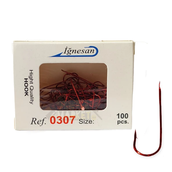 İğnesan 0307 Serisi Kırmızı Çapraz 100lü Paket Olta İğnesi ürün görseli 1