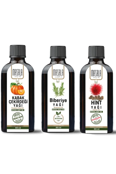 Biberiye Yağı - Hint Yağı - Kabak Çekirdeği Yağı 3 x 100 ml. (Saç Bakım Seti) ürün görseli 1