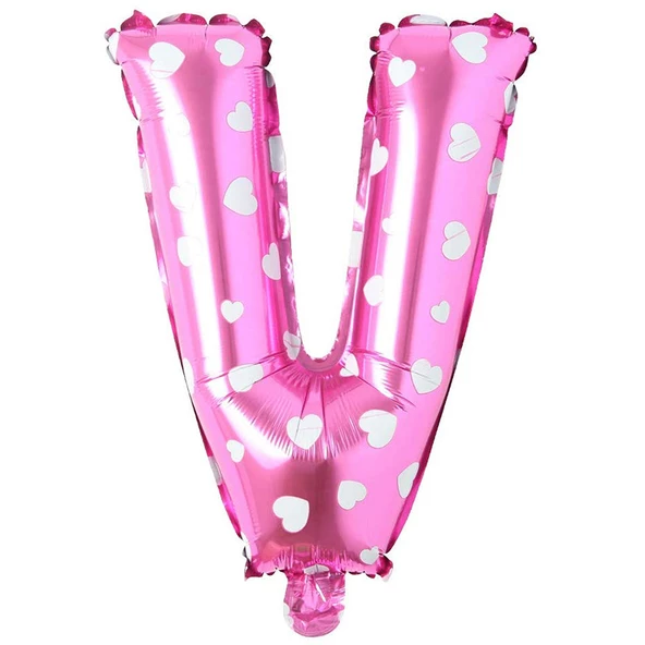V Harf Pembe Folyo Balon 16 inç 36 cm ürün görseli 1