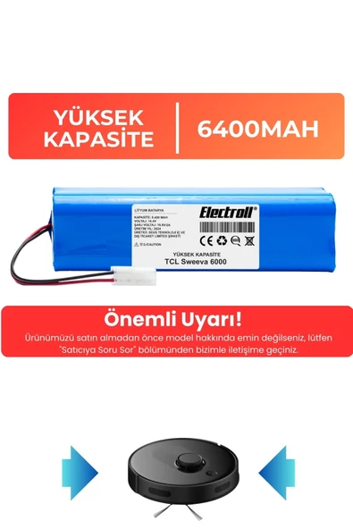 TCL Sweeva 6000M Robot Süpürge Bataryası (YÜKSEK KAPASİTE) 6400mAh Robot Süpürge Pil ürün görseli 1
