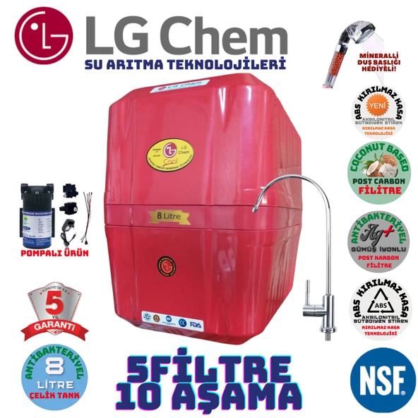 LG Chem COOL KIRMIZI POMPALI 8 LİTRE 5 FİLTRE 10 AŞAMA SU ARITMA CİHAZI ürün görseli 1