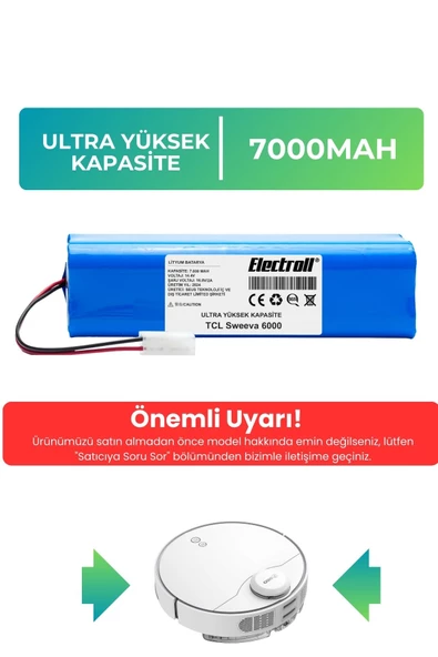 TCL Sweeva 6000M Robot Süpürge Bataryası (ULTRA YÜKSEK KAPASİTE) 7000mAh Robot Süpürge Pil ürün görseli 1