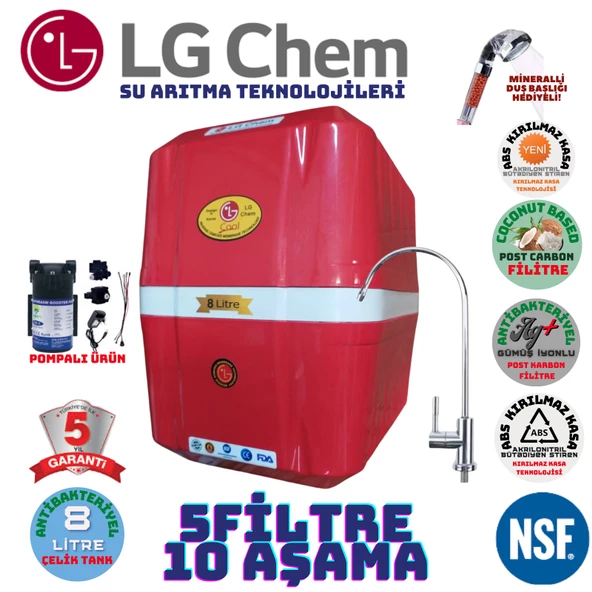 LG Chem COOL KIRMIZI BEYAZ POMPALI 8 LİTRE 5 FİLTRE 10 AŞAMA SU ARITMA CİHAZI ürün görseli 1