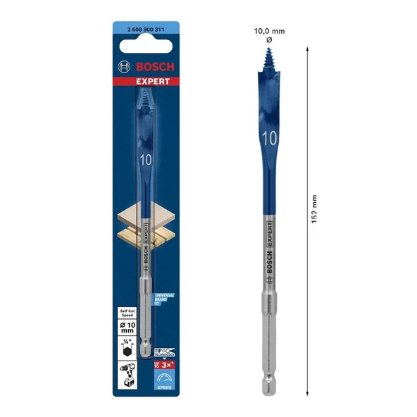 Bosch EXP SCS Yaprak Ahşap Matkap Ucu HEX 10x152mm - 2608900311 ürün görseli 1