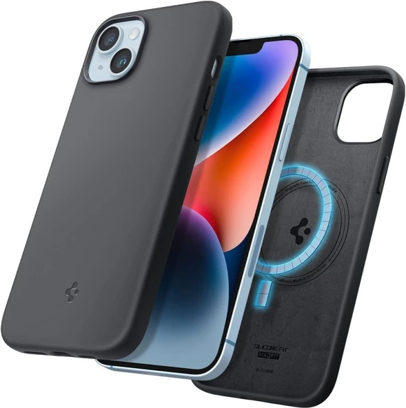Spigen iPhone 14 Plus Kılıf Silicone Fit (Silikon) MagFit MagSafe özellikli Black - ACS04920 ürün görseli 1