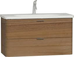 56150 Vitra Nest Trendy Çift Çekmeceli Lavabo Dolabı, 100 cm, Hareli Doğal Ahşap (Lavabo Dahil) ürün görseli 1