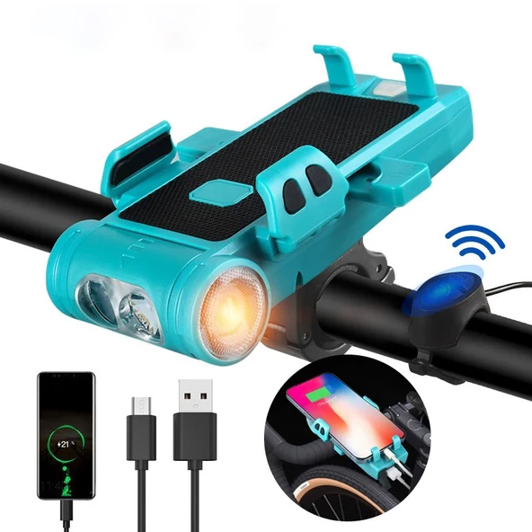 Monozone 5in1 Bisiklet Feneri Şarjlı Telefon Tutucu+Korna +Sis Farı 3500Mah PowerBank Scooter Lambası ürün görseli 1